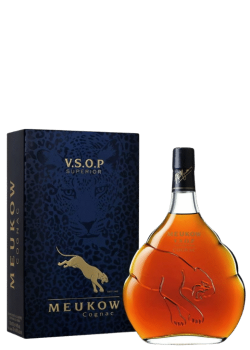 Butelka Cognac Meukow VSOP Clear Panther 40% 700ml – francuski koniak z regionu Cognac o dębowym, korzennym i owocowym aromacie, z gładkim, intensywnym i pełnym smakiem oraz ciepłym, długim i wyrazistym finiszem.