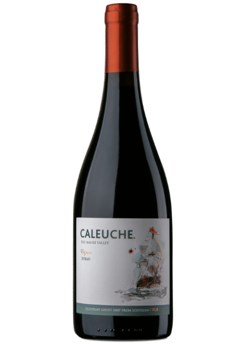 Butelka Caleuche Syrah 0,75L – intensywne, korzenne wino z Chile o nutach czarnych jagód i dębu.