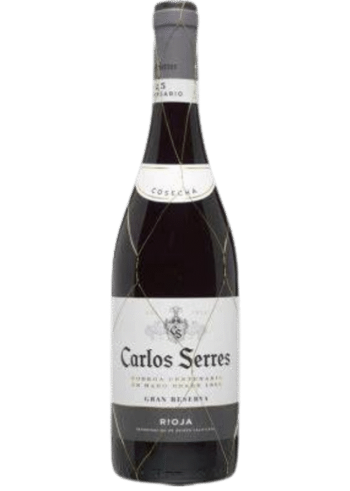 Butelka Carlos Serres Gran Reserva DOC Rioja 0,75L – hiszpańskie czerwone wino z regionu Rioja, o korzennym i owocowym charakterze, z nutami czarnych jagód i dębu.