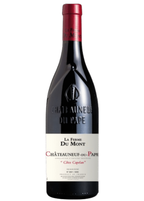Butelka Châteauneuf Du Pape La Ferme Du Mont AOP 0,75L – francuskie czerwone wino z regionu Rodan o korzennym i owocowym charakterze.