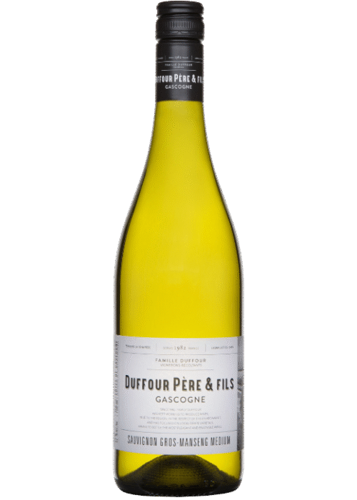 Butelka Duffour Pere & Fils Sauvignon-Gros Manseng Medium AOP Gascogne 0,75L – francuskie białe wino z regionu Gascogne o cytrusowym, kwiatowym i ziołowym charakterze.