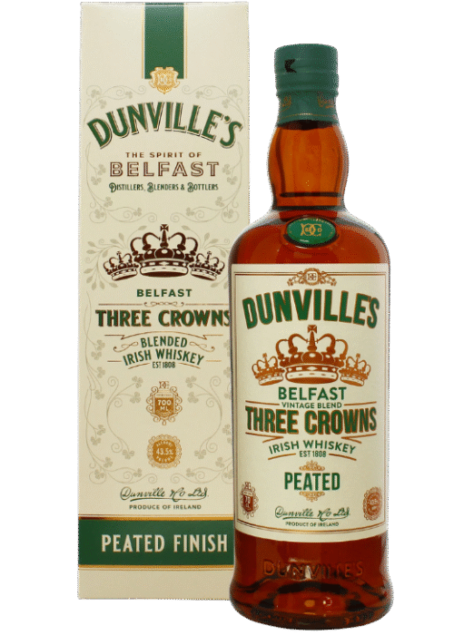 Butelka Dunville’s 3 Crowns Peat Irish Whiskey 43,5% 0,7L z eleganckim kartonikiem – torfowa irlandzka whiskey z wyrazistym charakterem