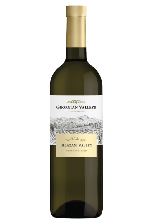 Butelka Georgian Valleys Alazani Valley White 0,75L – gruzińskie białe wino z regionu Alazani o kwiatowym, owocowym i mineralnym charakterze.