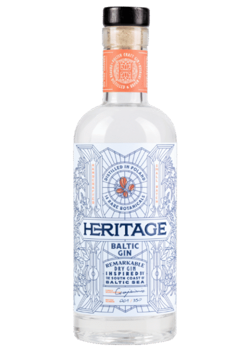 Butelka Heritage Baltic Gin 43% 0,7L – polski gin z Pomorza o cytrusowo-korzennym i ziołowym aromacie, z wyrazistym, świeżym smakiem i krótkim, intensywnym finiszem.