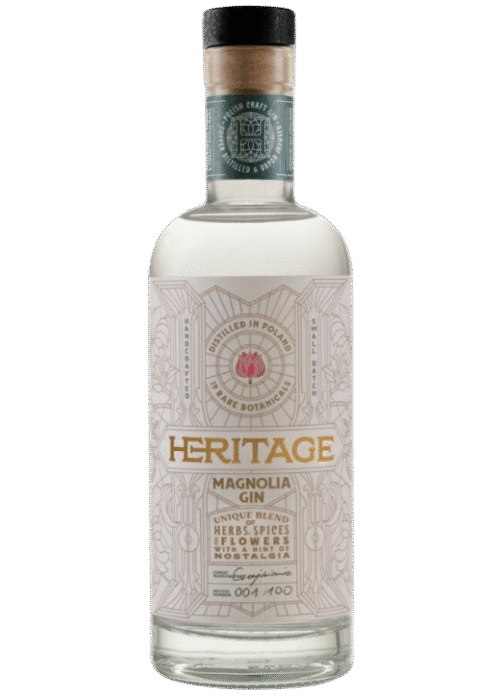 Butelka Heritage Magnolia Gin 47% 500ml – niemiecki gin o korzennym, kwiatowym i owocowym aromacie, z cytrusowo-owocowym finiszem i wyrazistym smakiem.