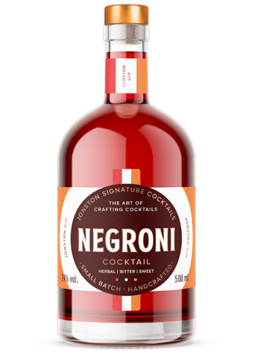 Butelka Jonston Signature Cocktail Negroni 24% 100ml – gotowy koktajl z Andaluzji o korzennym, owocowym i ziołowym aromacie, ze średnim, ziołowym i owocowym finiszem.