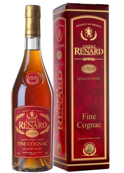 Butelka K.F. Andre Renard VSOP 0,7L – francuski koniak z regionu Cognac o korzennym, owocowym aromacie i gładkim, subtelnym smaku