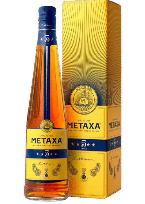 Butelka Metaxa 5* 38% 0,7L – grecka brandy z regionu Samos o cytrusowym, owocowym i ziołowym aromacie oraz delikatnym, gładkim i łagodnym smaku