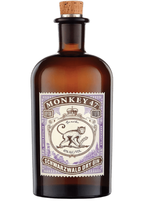 Butelka Monkey 47 Dry Gin 0,5L 47% – niemiecki gin z Czarnym Lasem, o intensywnym cytrusowym smaku z nutami jałowca i kwiatów.