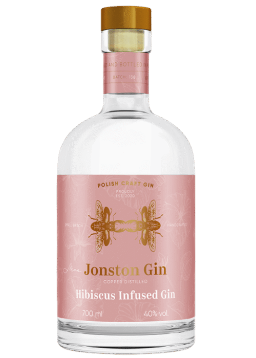 Butelka Mrs. Jonston Gin Hibiscus Infused 29% 700ml – angielski gin o aromacie hibiskusa, kwiatowym i owocowym, z delikatnym, kwiatowo-owocowym smakiem i krótkim, subtelnym finiszem.