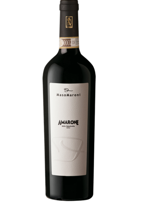 Butelka Maso Maroni Amarone Della Valpolicella DOCG 0,75L – wytrawne czerwone wino z regionu Valpolicella o korzennym, owocowym smaku z dębowym finiszem