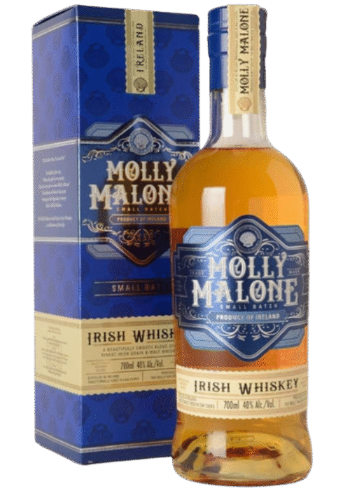 Butelka Molly Malone Small Batch Irish Whiskey 0,7L w eleganckim kartoniku – irlandzka whiskey o słodko-korzennym charakterze