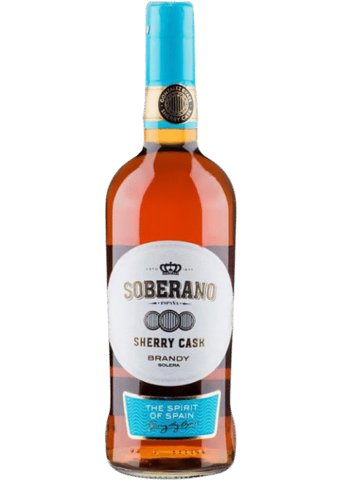 Butelka Soberano Sherry Cask Brandy Solera 36% 0,7L – hiszpańska brandy z regionu Jerez o cytrusowym, korzennym i owocowym aromacie oraz delikatnym, gładkim i łagodnym smaku