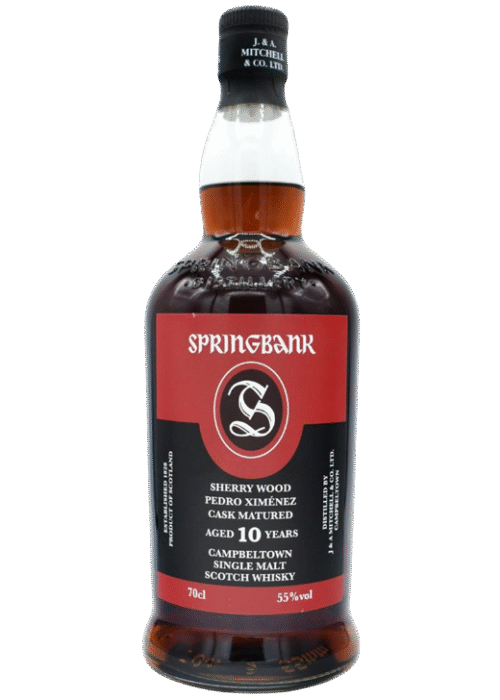 Springbank 10 Yo Sherry Wood PX 0.7L 55% – limitowana whisky single malt z Campbeltown, dojrzewająca w beczkach po sherry Pedro Ximénez, o bogatym czekoladowo-owocowym smaku