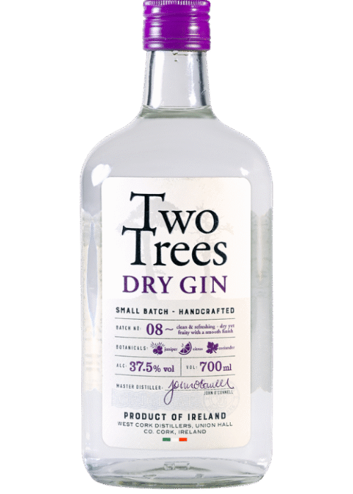 Butelka Two Trees Gin 40% 700ml – irlandzki gin z West Cork o cytrusowym, jałowcowym i ziołowym aromacie, z delikatnym, świeżym i ziołowym smakiem oraz krótkim, cytrusowym finiszem.