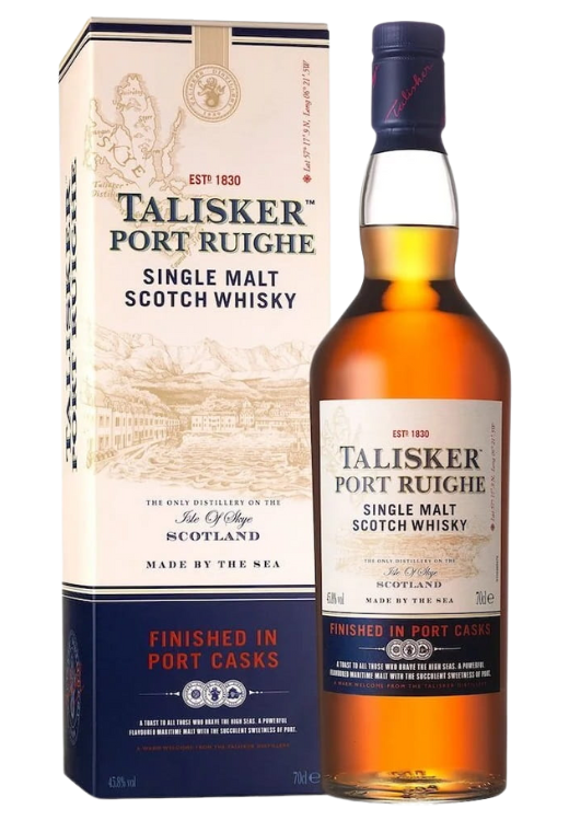 Talisker Port Ruighe 0.7L 40% – szkocka whisky single malt z wyspy Skye, dojrzewająca w beczkach po porto, o dymnym i owocowym profilu smakowym