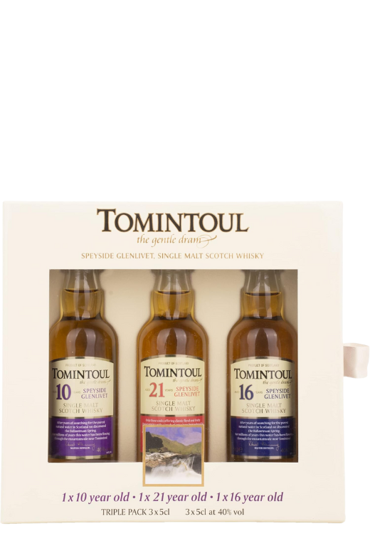 Tomintoul Pack (3x0,05L) 40% – zestaw miniatur szkockiej whisky single malt o cytrusowym, miodowym smaku i wytrawnym finiszu