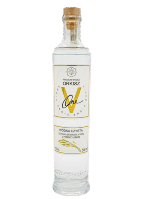 Butelka V-One Orkisz 40% 0,7L – polska wódka premium z orkiszu, o wytrawnym, korzenno-ziołowym profilu aromatycznym i średnim finiszu
