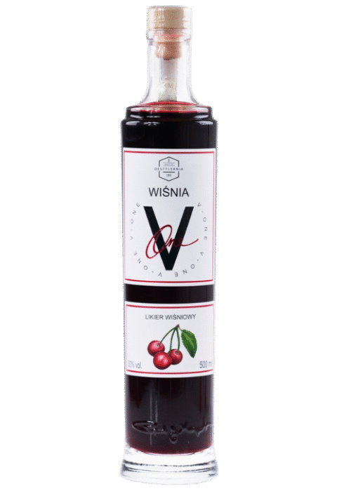Butelka V-One Wiśnia 30% 0,5L – polska wódka smakowa o intensywnym, owocowym aromacie i słodko-wiśniowym finiszu
