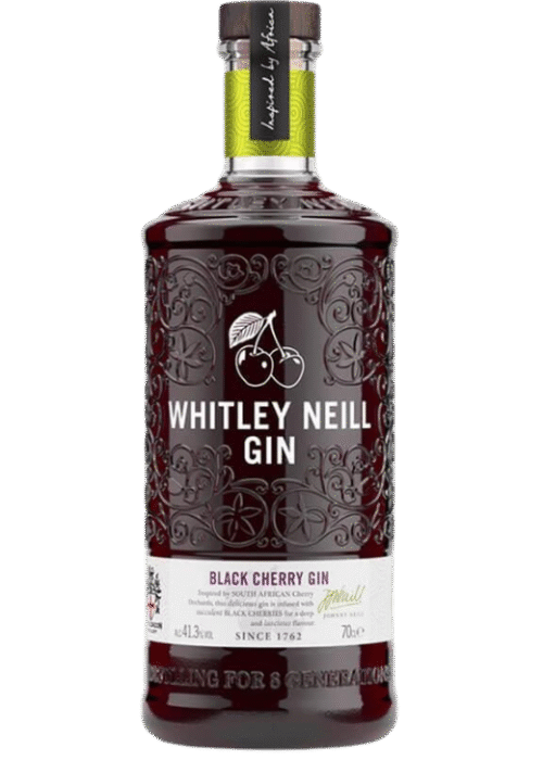 Butelka Whitley Neill Black Cherry 41,3% 700ml – angielski gin o aromacie owocowym z nutą wiśni, z gładkim, słodkim smakiem i krótkim, przyjemnym finiszem.