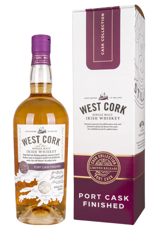 West Cork Port Cask Finished 0.7L – irlandzka whisky finiszowana w beczkach po porto, o miodowym i owocowym aromacie, delikatnym smaku i ziołowym finiszu