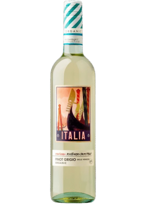 Butelka Revino Postcard From Italy Pinot Grigio DOC Delle Venezie Organic 0,75L – wytrawne białe wino organiczne z Wenecji Euganejskiej o cytrusowo-kwiatowo-owocowym aromacie