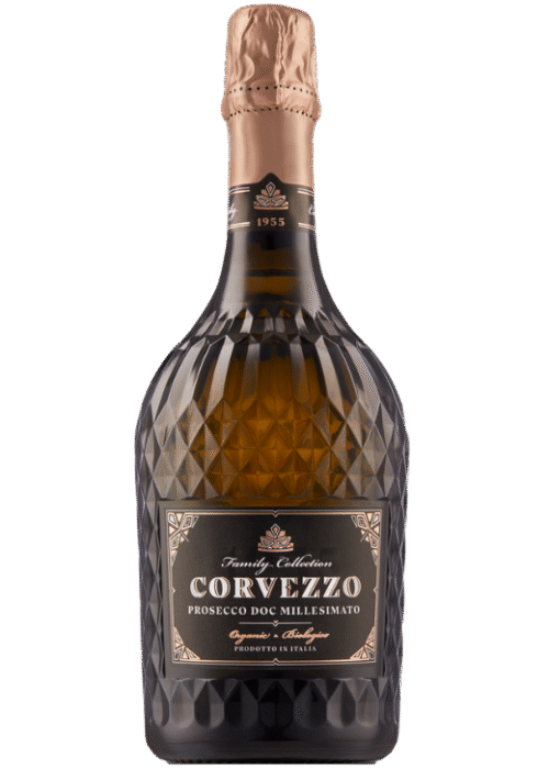 Butelka Corvezzo Prosecco Brut DOC Millesimato BIO 0,75L – organiczne prosecco z Wenecji Euganejskiej o aromacie cytrusów, kwiatów i owoców, z wytrawnym smakiem i świeżym finiszem