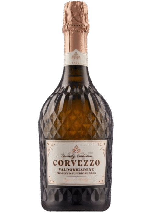 Butelka Corvezzo Prosecco DOCG Brut Valdobbiadene BIO 0,75L – organiczne prosecco z Valdobbiadene o aromacie kwiatów, owoców i mineralnych nut, z eleganckim, wytrawnym smakiem i długim finiszem