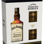 Butelka Jack Daniel's Honey 0.7L z eleganckim opakowaniem i dwoma szklankami – amerykański likier na bazie słynnej Tennessee Whiskey z dodatkiem miodu