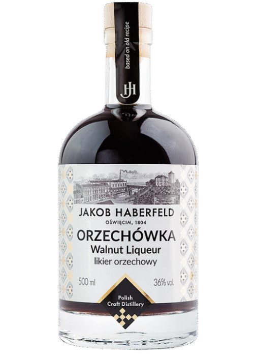 Butelka Jakob Haberfeld Orzechówka 0.5L – polski likier o bogatym, orzechowym smaku i eleganckim, korzennym aromacie