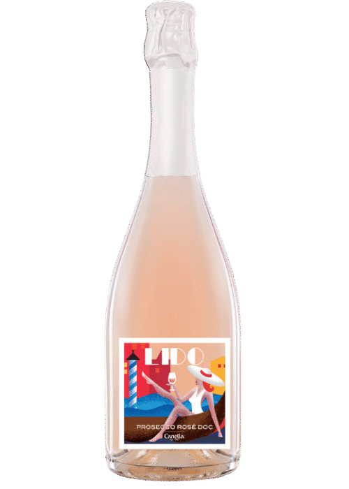 Butelka Lido Rose Prosecco Brut DOC 0,75L – różowe wino musujące o aromacie czerwonych owoców i kwiatów, świeżym smaku i wytrawnym finiszu.