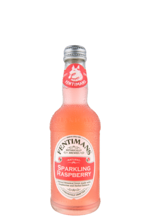 Butelka Fentimans Sparkling Raspberry 275ml – naturalny, gazowany napój z Anglii o intensywnym malinowym aromacie i orzeźwiającym, słodko-kwaśnym smaku