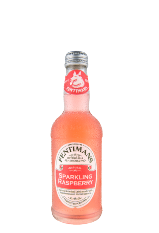 Butelka Fentimans Sparkling Raspberry 275ml – naturalny, gazowany napój z Anglii o intensywnym malinowym aromacie i orzeźwiającym, słodko-kwaśnym smaku