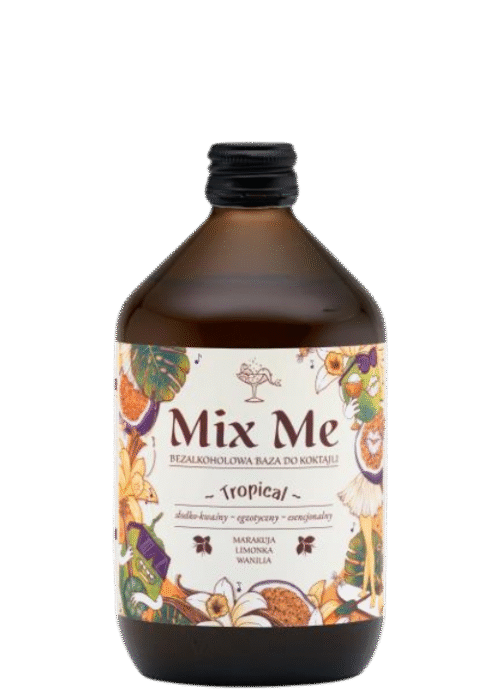 Butelka Mix Me Tropical 0,5L – bezalkoholowy napój z Polski o cytrusowo-egzotycznym aromacie i esencjonalnym, tropikalnym smaku z długim, świeżym finiszem