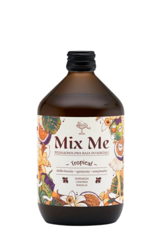 Butelka Mix Me Tropical 0,5L – bezalkoholowy napój z Polski o cytrusowo-egzotycznym aromacie i esencjonalnym, tropikalnym smaku z długim, świeżym finiszem