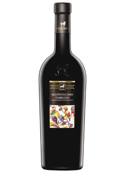 Butelka Tenuta Ulisse Montepulciano d’Abruzzo Terre di Chieti DOP 0,75L – wytrawne włoskie wino czerwone z regionu Abruzji o aromacie czarnej porzeczki, śliwki i wiśni, aksamitnym smaku i pikantnym finiszu