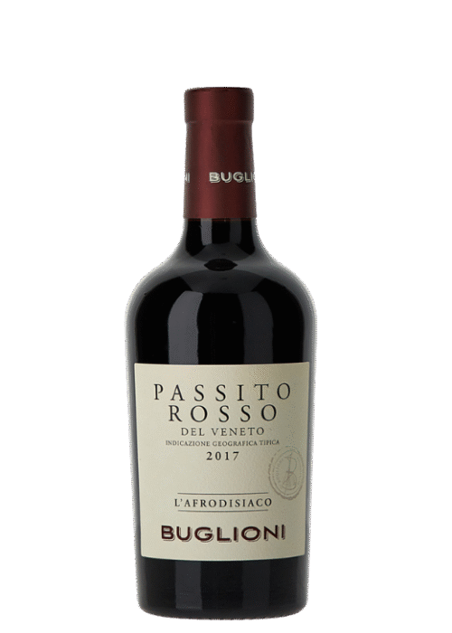 Butelka Afrodisiaco Passito Rosso 0,5L – intensywnie słodkie czerwone wino z Apulii, o aromacie śliwek, rodzynek i ziół, idealne do deserów i chwil relaksu.
