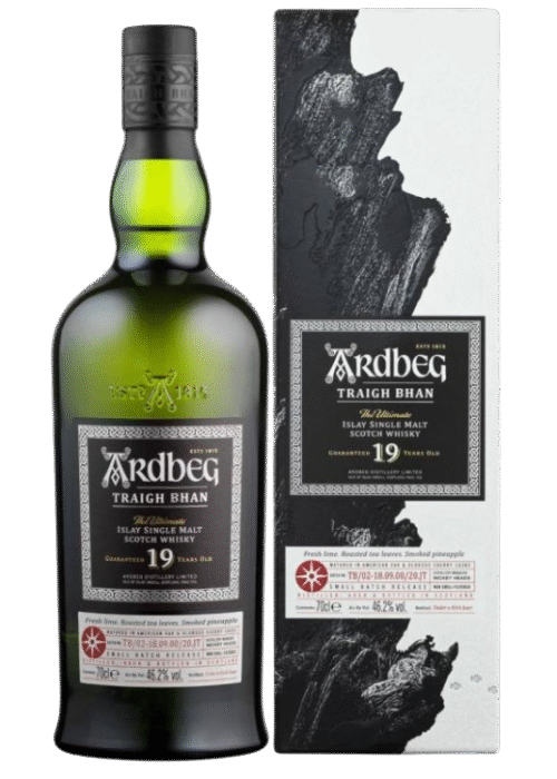 Butelka Ardbeg Traigh Bhan Batch 46,2% 0,7L – torfowa whisky z Islay, dojrzewająca minimum 19 lat, z nutami soli morskiej, wanilii i ziół, o złożonym finiszu.