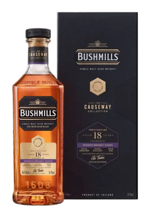 Bushmills Spanish Brandy 18YO – irlandzka whisky single malt leżakowana w beczkach po hiszpańskiej brandy, o mocy 54,3%