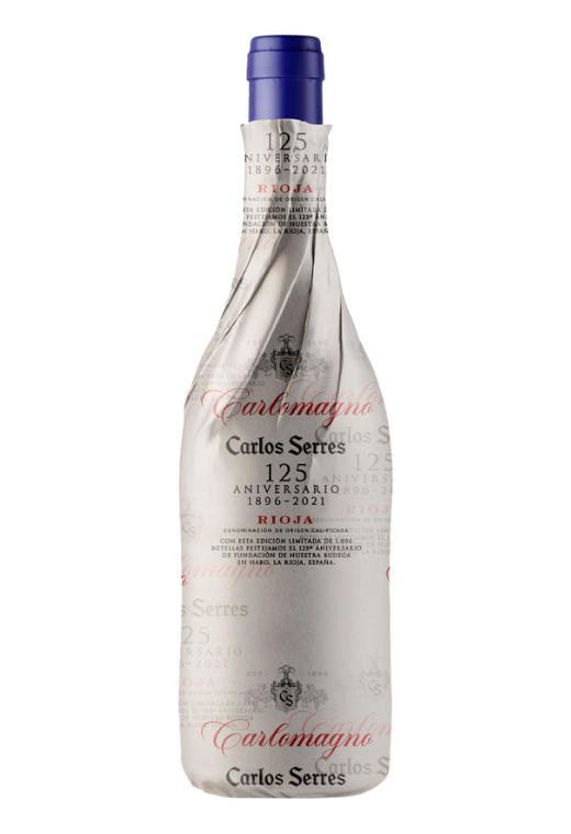 Butelka Carlos Serres Carlomagno 1970 125 Anniversary 0,75L – wyjątkowe czerwone wino z Rioja stworzone z okazji 125-lecia winiarni.