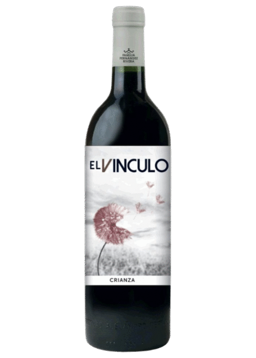Butelka czerwonego wina El Vínculo Crianza 0,75L – hiszpańskie wytrawne wino z regionu La Mancha o aromacie ciemnych owoców i wanilii.