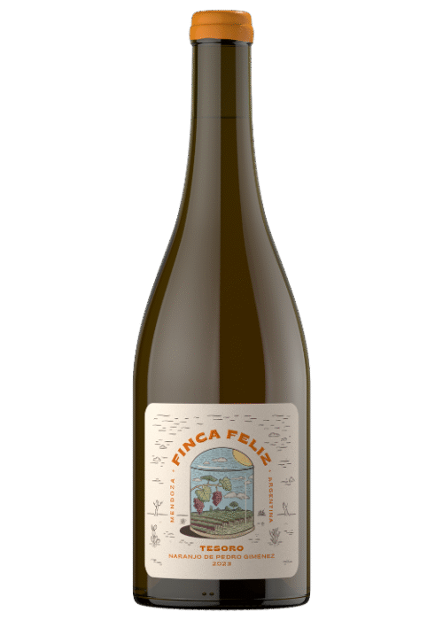 Butelka Finca Feliz Tesoro PX Naranjo 0,75L – półsłodkie białe wino z Andaluzji o aromacie herbaty, pomarańczy i rodzynek.