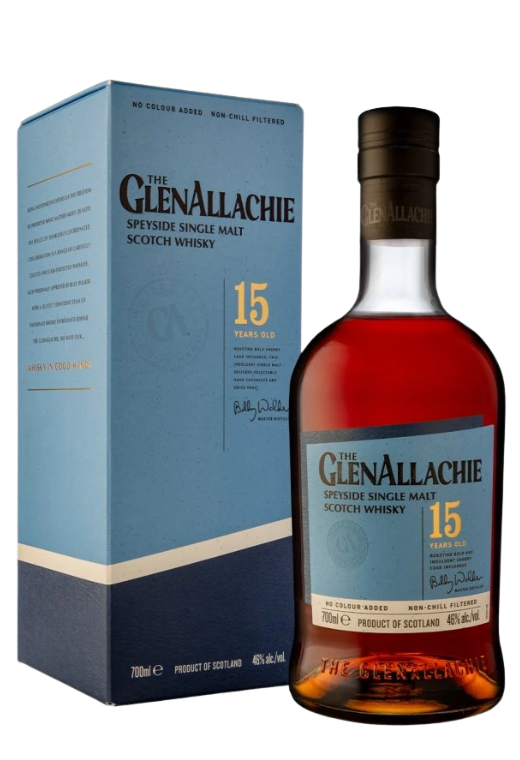 Butelka GlenAllachie 15YO 0,7L – szkocka whisky single malt dojrzewająca w beczkach po sherry, o bogatym profilu z nutami miodu, przypraw i kawowego finiszu