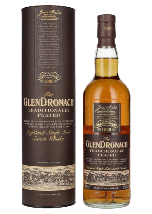 Butelka GlenDronach Traditionally Peated 0,7L – szkocka whisky single malt z Highlands o dymno-waniliowym aromacie, torfowo-przyprawowym smaku i ciepłym, pieprznym finiszu
