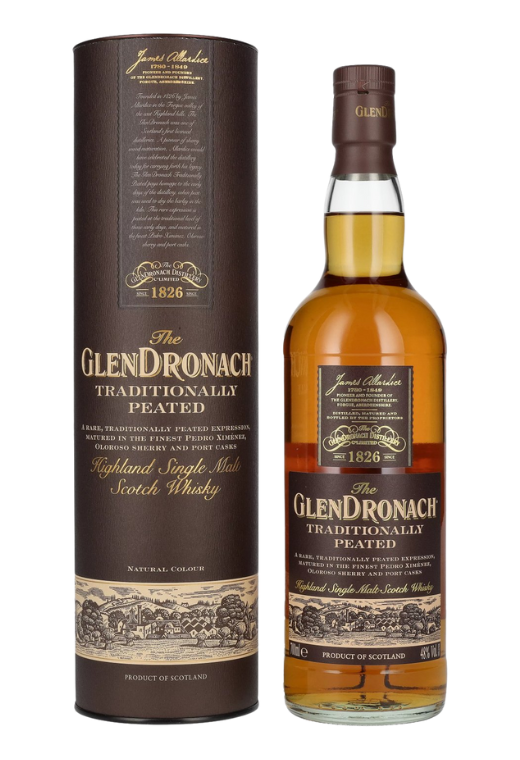 Butelka GlenDronach Traditionally Peated 0,7L – szkocka whisky single malt z Highlands o dymno-waniliowym aromacie, torfowo-przyprawowym smaku i ciepłym, pieprznym finiszu