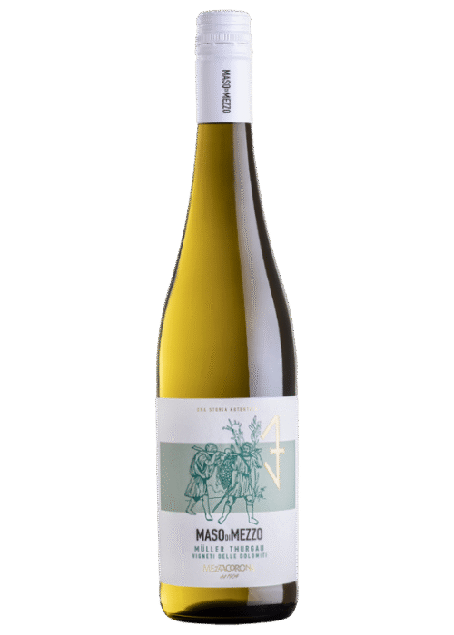 Butelka Maso di Mezzo Müller-Thurgau 0,75L – świeże, wytrawne białe wino z Trydentu o jabłkowo-cytrusowym aromacie.
