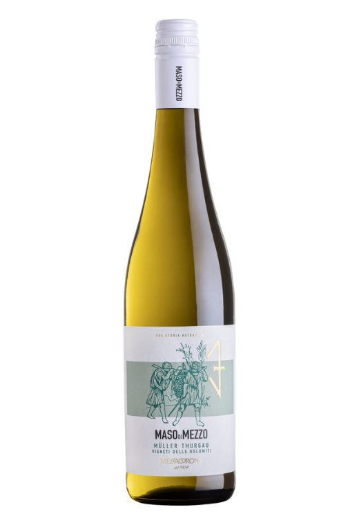 Butelka Maso di Mezzo Müller-Thurgau 0,75L – świeże, wytrawne białe wino z Trydentu o jabłkowo-cytrusowym aromacie.