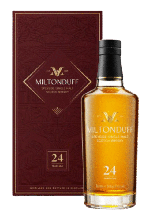 Butelka Miltonduff 24YO 0,7L – szkocka whisky single malt z regionu Speyside o słodko-korzennym profilu, w eleganckim boxie