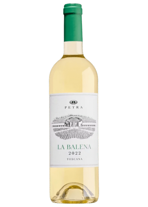 Butelka Petra La Balena Toscana Bianco IGT 0,75L – wytrawne białe wino z Toskanii o nutach brzoskwini, cytrusów i ziół.