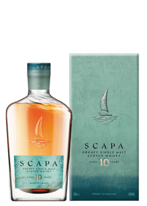 Butelka Scapa 10YO 0,7L – szkocka whisky single malt z Orkadów o morskim aromacie, waniliowo-owocowym smaku i słodowo-dymnym finiszu.